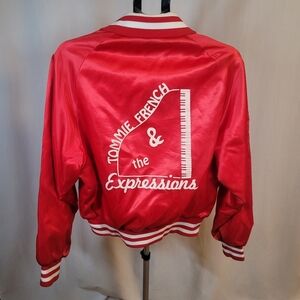 Bright Red Satin Varsity Jacket with Sporty Number Design